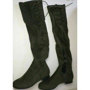 CHASE & CHLOE Maggy Faux Suede Over The Knee Boots Green Women’s 7